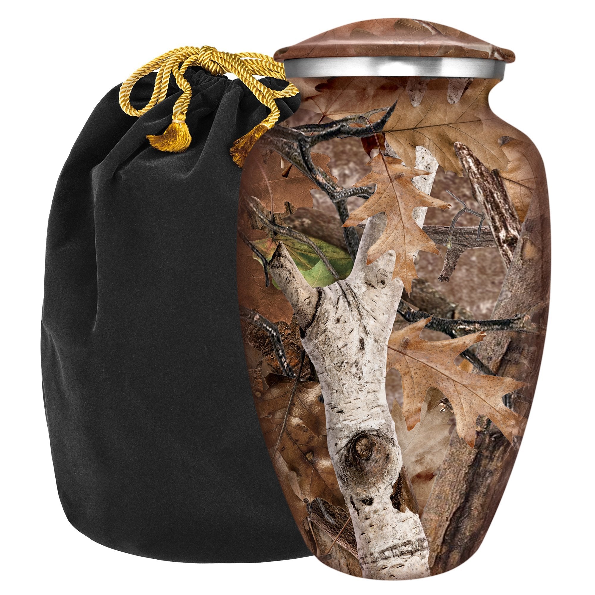 Camouflage Adult Cremation Urn for Human Ashes - with Velvet Bag