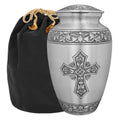 Grace and Mercy Pewter Cross Adult Cremation Urn for Human Ashes - w Bag
