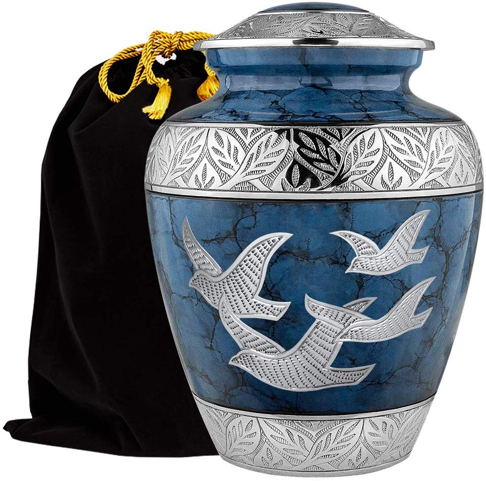 Dark Blue Wings of Love Large Cremation Urn for Human Ashes