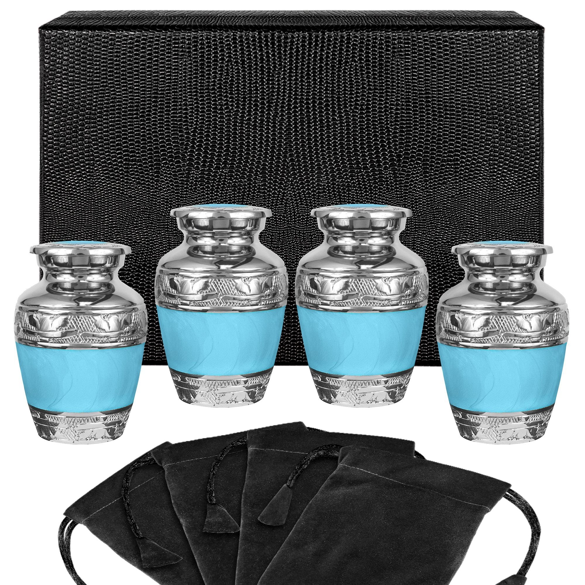 Hugs and Kisses Elegant Light Blue Small Keepsake Urn for Human Ashes - Set of 4