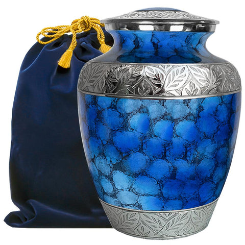 Majestic Extra Large Blue Urn for Human Ashes for Human Up to 300 Pounds - With Velvet Bag