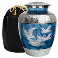 Majestic Extra Large Dark Blue Wings of Love Urn for Human Ashes for Human Up to 300 Pounds - With Velvet Bag