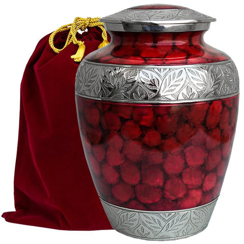 Majestic Extra Large Red and Burgundy Urn for Human Ashes for Human Up to 300 Pounds - With Velvet Bag