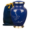 Modern Love Dark Blue Large Adult Urn for Human Ashes - With Velvet Bag
