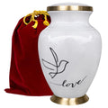 Modern Love White Large Adult Urn for Human Ashes - With Velvet Bag