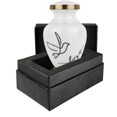 Modern Love White Small Keepsake Urns for Human Ashes - Qnty 1 - w Case