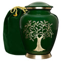 Modern Tree of Life Green Large Urn for Human Ashes - With Velvet Bag