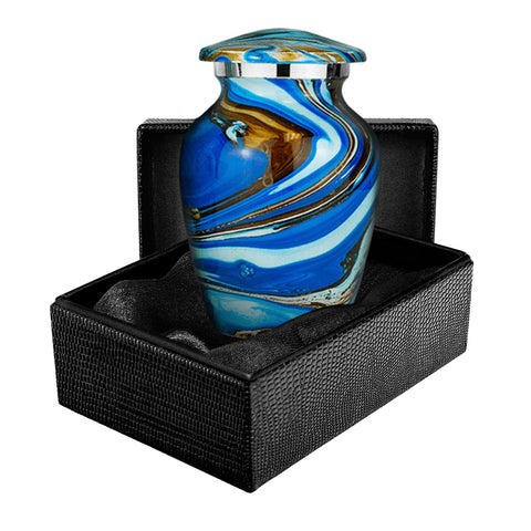 Ocean Tides Beautiful Small Keepsake Urn for Human Ashes - Qnty 1 - with Case