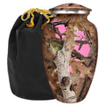 Pink Camouflage Adult Cremation Urn for Human Ashes - with Velvet Bag
