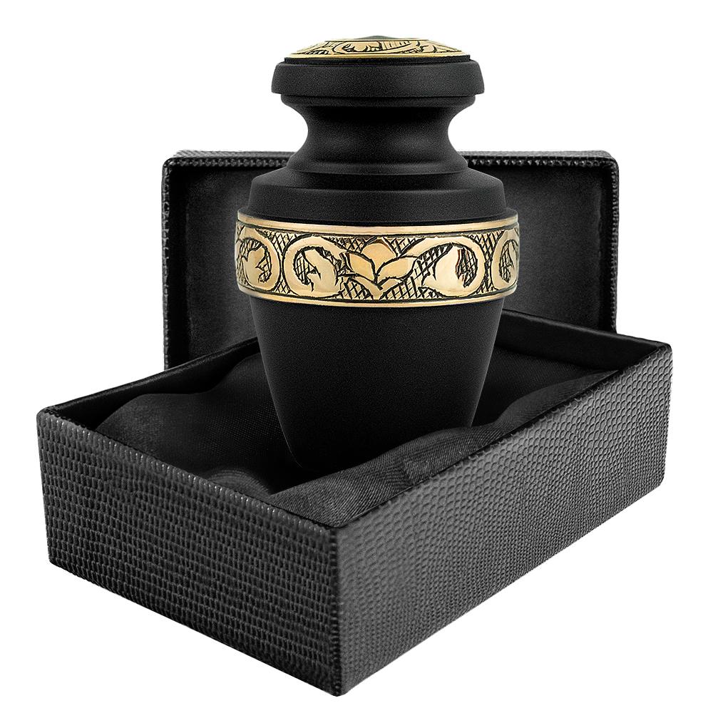 Serenity Black Beautiful Small Keepsake Urn for Human Ashes - Qnty 1 - w Case