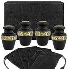 Serenity Black Beautiful Small Keepsake Urn for Human Ashes - Set of 4 - w Case