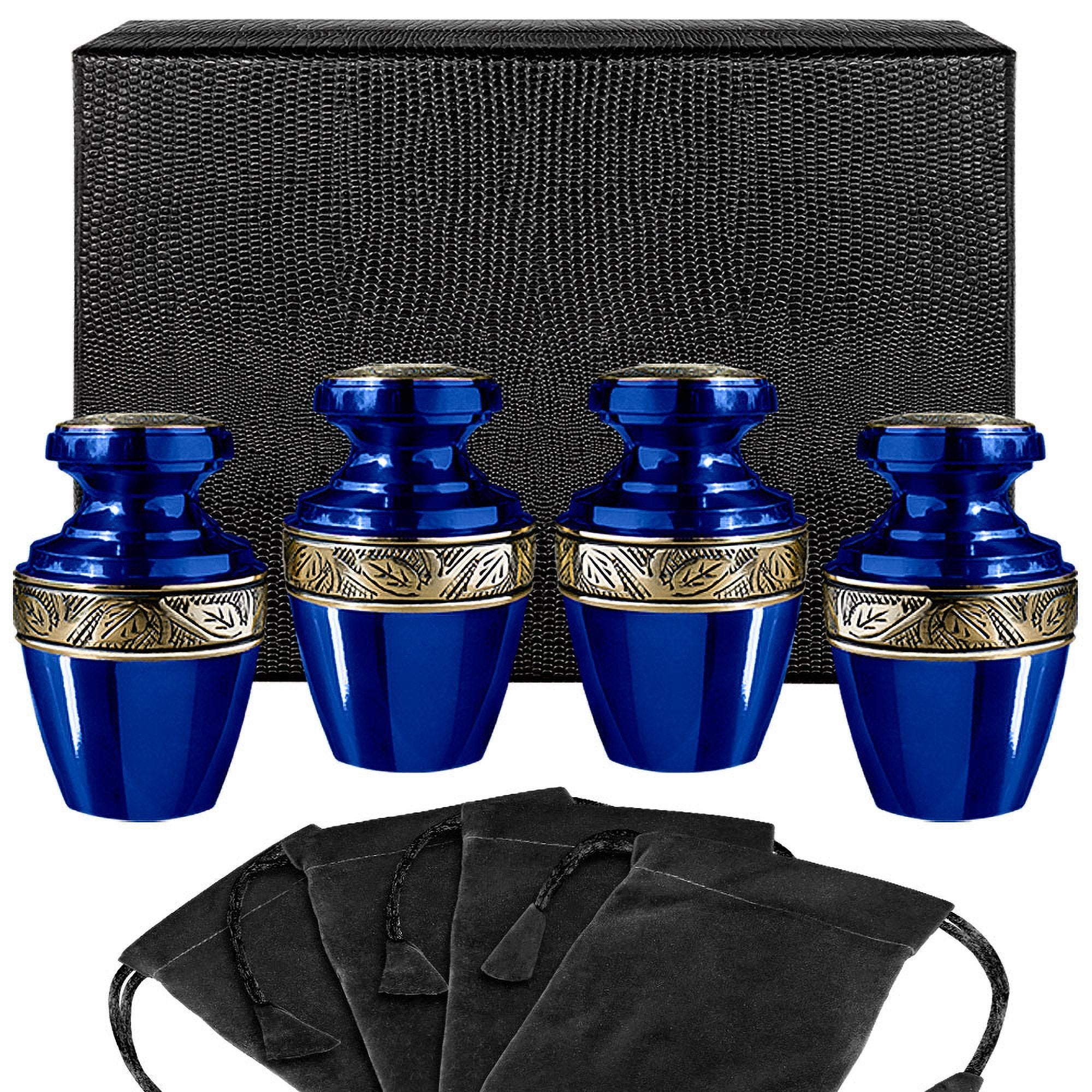 Serenity Blue Beautiful Small Keepsake Urn for Human Ashes - Set of 4 - w Case