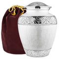 Silver Linings White Adult Urn for Human Ashes- With Velvet Bag