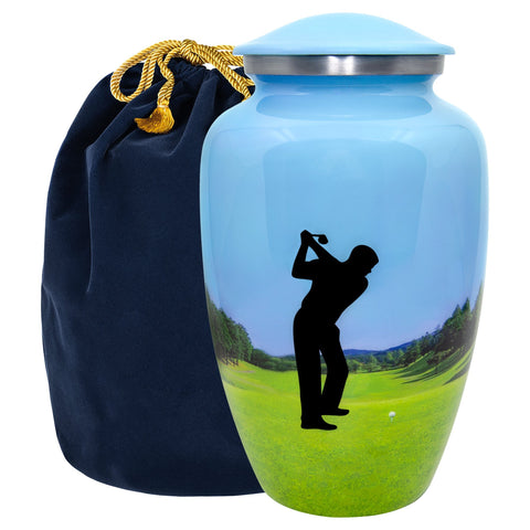 The 19th Hole Mens Golf Adult Large Urn for Human Ashes - With Velvet Bag