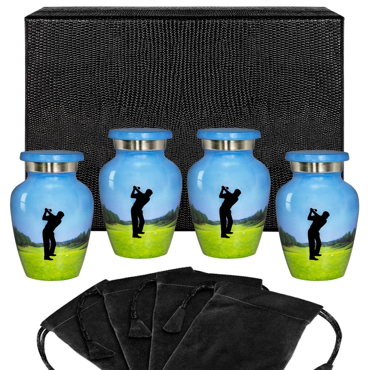 Mens Golf Small Keepsake Urns for Human Ashes Set of 4