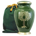 Tree of Life Classy Adult Green Urn for Human Ashes - w Velvet Bag
