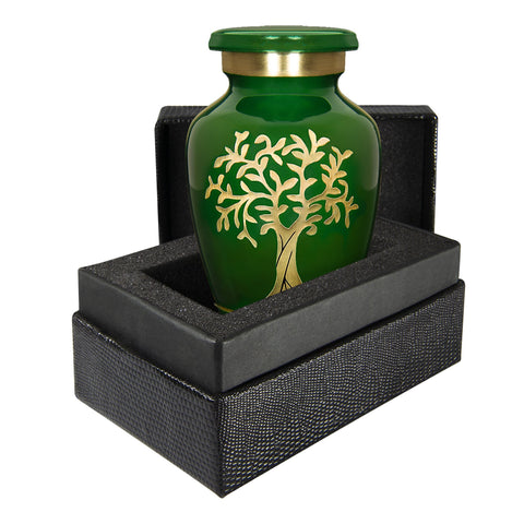 Tree of Life Green Small Keepsake Urn for Human Ashes Modern Style - Qnty 1- with Case